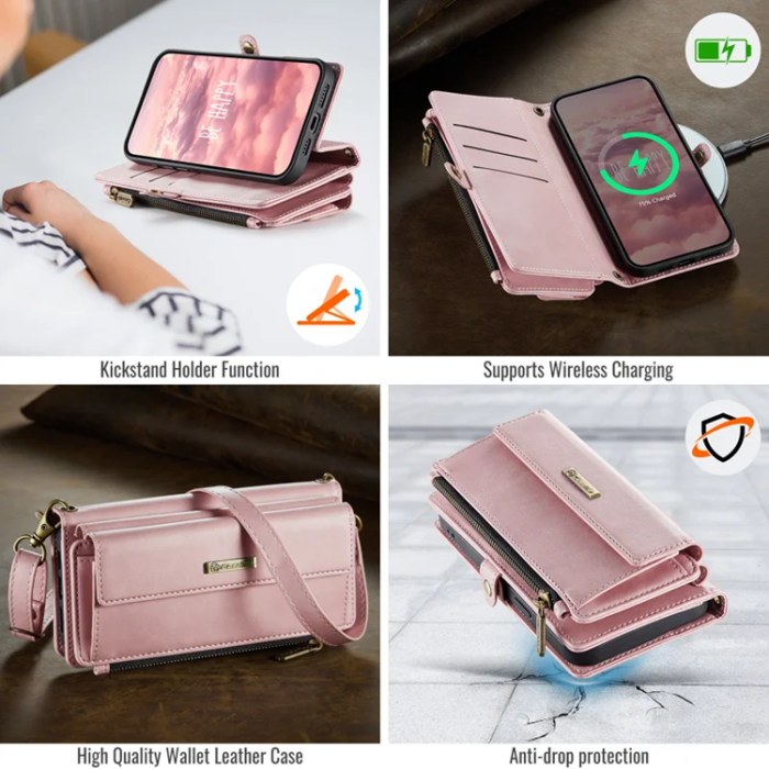 Caseme - Caseme iPhone 14 Pro Plånboksfodral RFID Blocking Zipper - Rosa