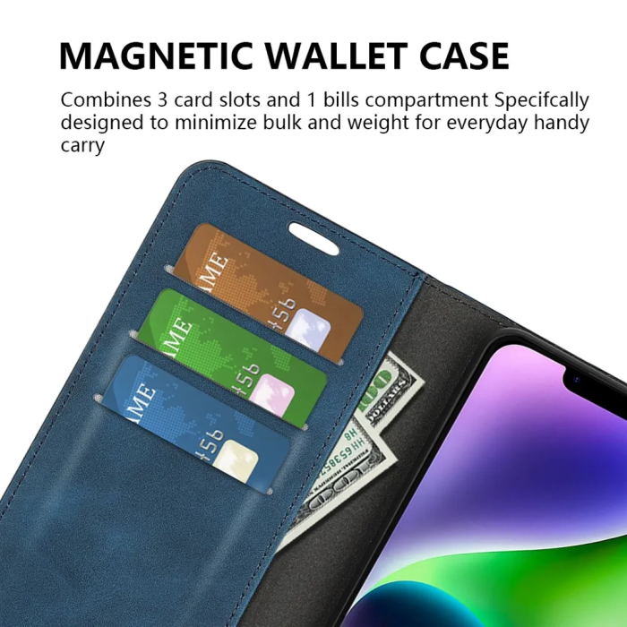 Taltech - iPhone 15 Plus Plånboksfodral Stöttåligt - Blå