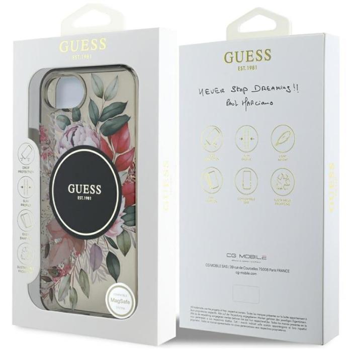 Guess - Guess iPhone 16e Mobilskal MagSafe IML Flowers - Svart