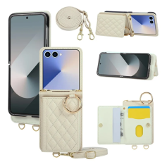 A-One Brand - Galaxy Z Flip 7 5G Mobilskal Korthållare Kickstand Rhombus - Beige