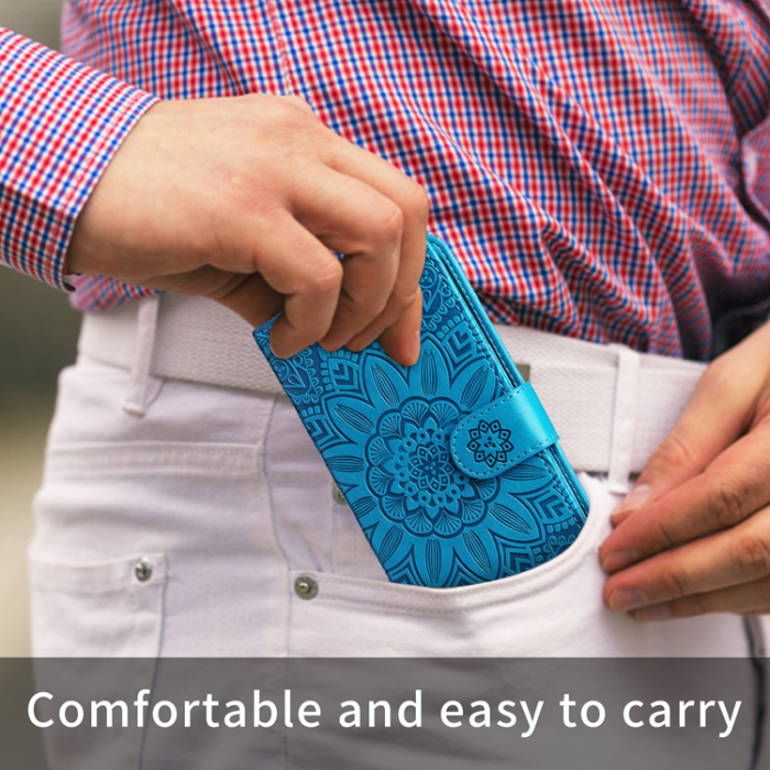 A-One Brand - Galaxy S26 Edge Plånboksfodral Sunflower Imprint Läder - Blå