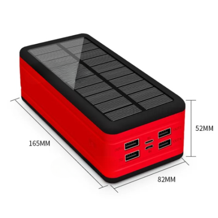 A-One Brand - Solar Powerbank 50000mAH med Camping Light - Röd