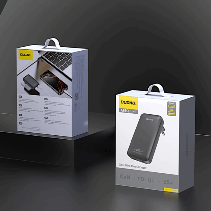 Dudao - Dudao Snabbladdare 65W GaN A65Q USB-A/USB-C PD Ultra-Thin - Svart