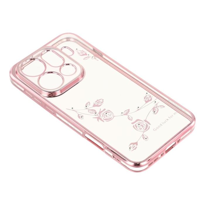 KADEM - KADEM Mobilskal till Oppo Find X9 Pro 5G Plast Blommor Rhinestones - Roséguld