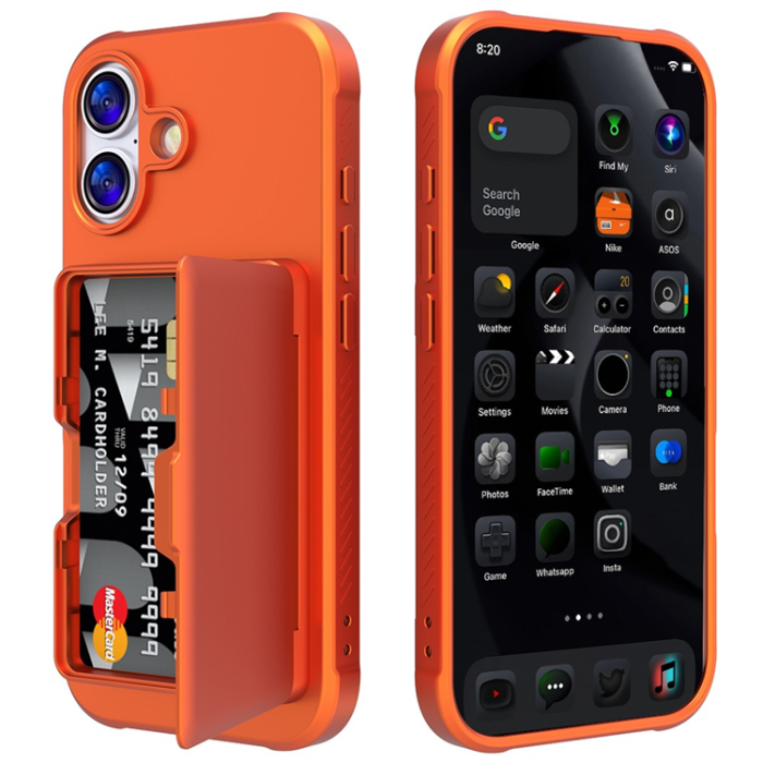 A-One Brand - iPhone 17 Mobilskal Korthållare Mirror Kickstand - Orange