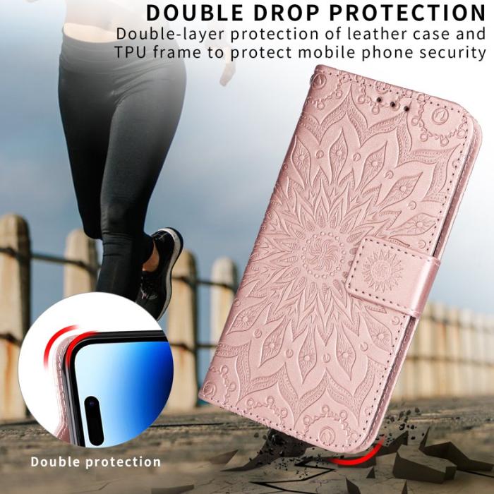 OEM - Samsung Galaxy S26 Plus Plånboksfodral Konstläder Solrostryck - Roséguld