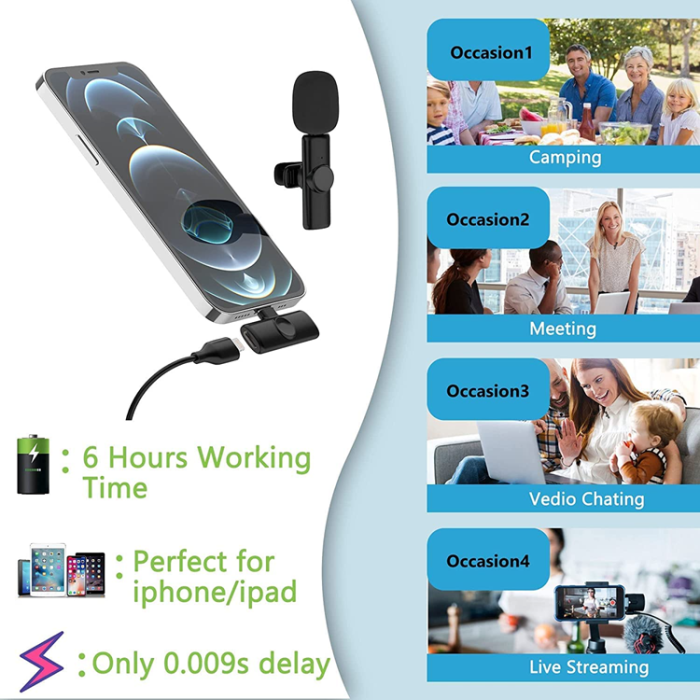 Lavalier - Lavalier Lightning Trådlös 1 st Mikrofoner Bluetooth - Svart