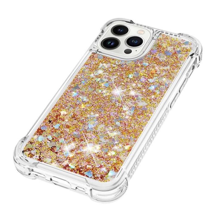 OEM - iPhone 14 Pro Max Skal Liquid Floating Glitter - Guld