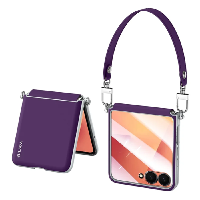SULADA - SULADA Galaxy Z Flip 7 Mobilskal med Rem Läder - Lila