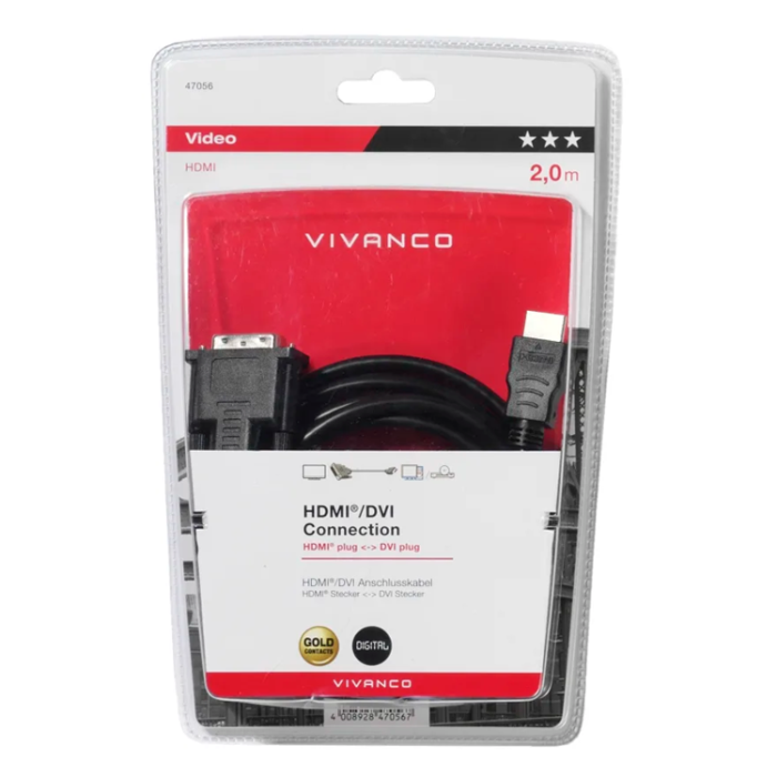 UTGATT1 - Vivanco kabel HDMI DVI 2m - Silver