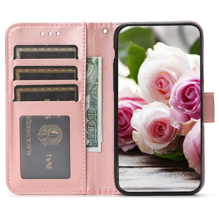 OEM - Samsung Galaxy A37 Plånboksfodral Konstläder Ställ Impräntad Ros - Roséguld