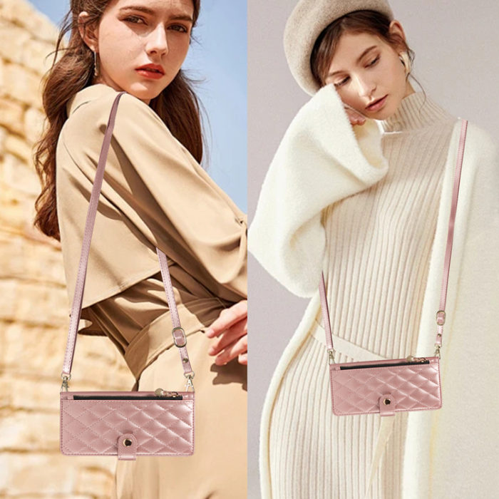 A-One Brand - iPhone 17 Pro Max Plånboksfodral Rhombus Läder - Roséguld