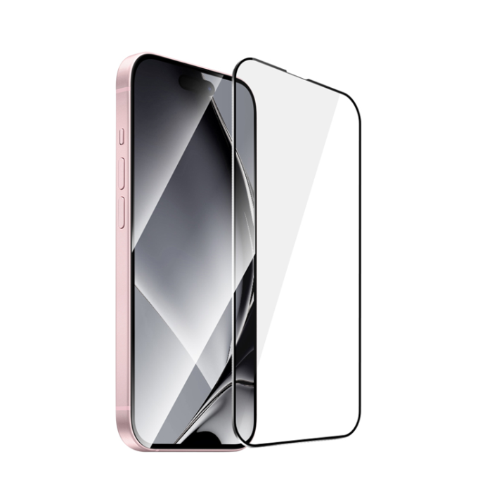 OEM - iPhone 15 Plus Härdat Glas Skärmskydd Metall Ram - Svart