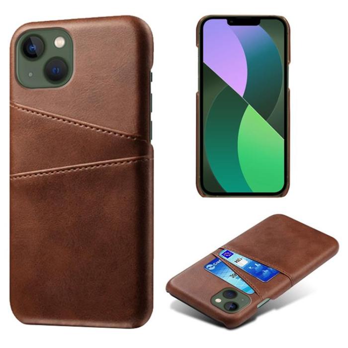 OEM - iPhone 14 Plus Skal Korthållare PU Läder - Brun
