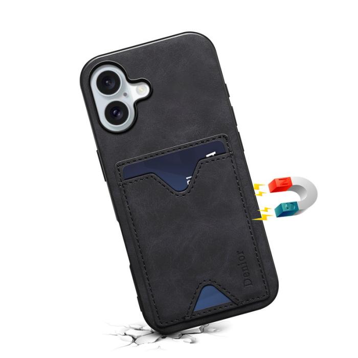 DENIOR - DENIOR iPhone 17 Fodral Kortfack Ställ i Konstläder - Svart