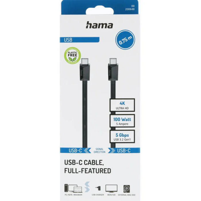 Hama - Hama USB-C Till USB-C Kabel 3.2 0.75m - Svart