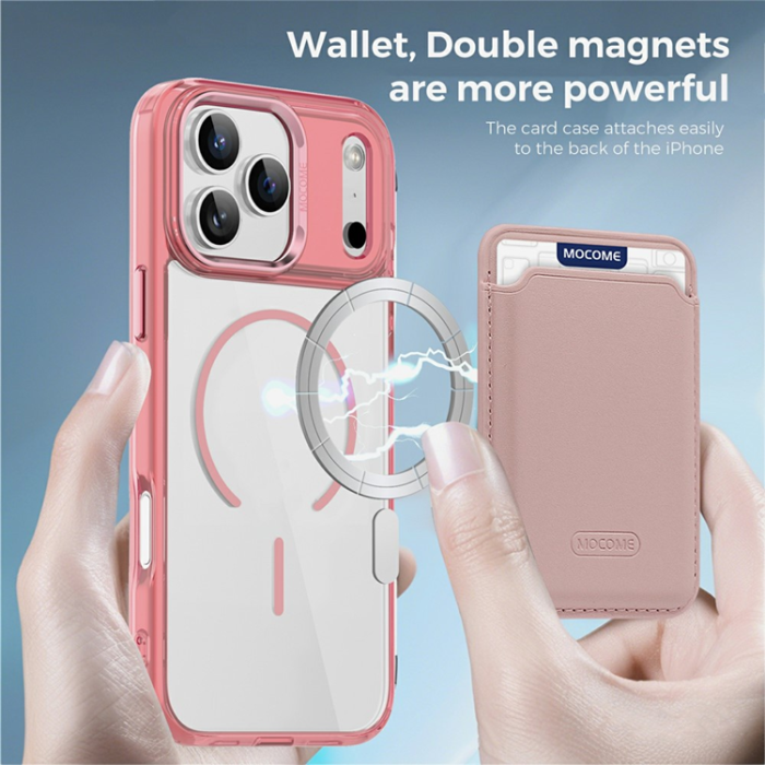 A-One Brand - iPhone 17 Pro Mobilskal MagSafe med Korthållare - Transparent Rosa