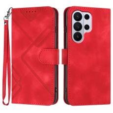 OEM - Samsung Galaxy S26 Ultra Pl&aring;nboksfodral Konstl&auml;der Line Imprinted - R&ouml;d