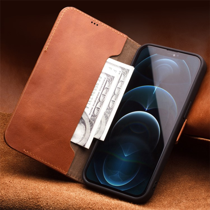QIALINO - QIALINO iPhone 12 mini Plånboksfodral Äkta Läder Magnetisk
