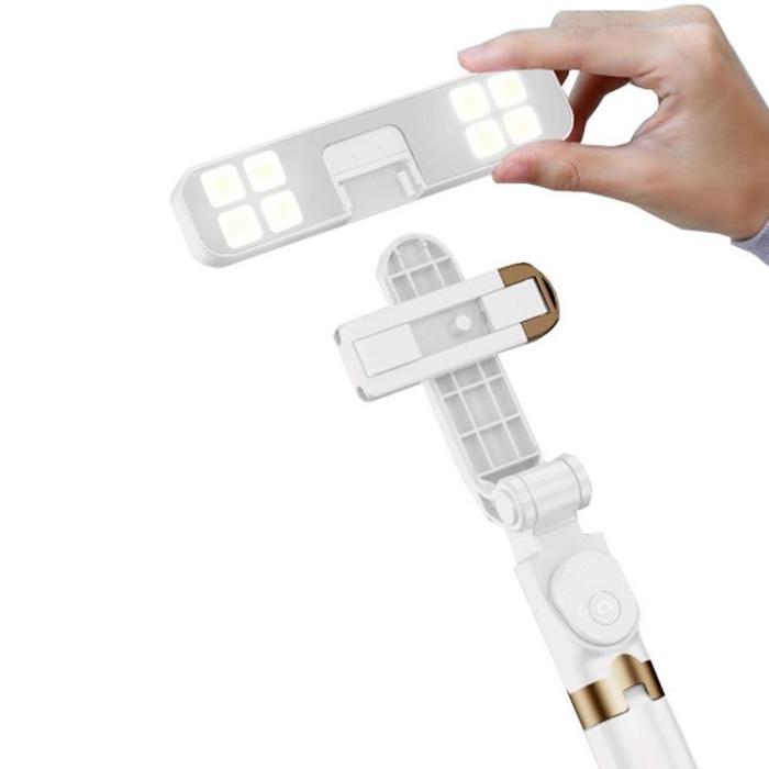OEM - Selfiestick / Tripod fjärrkontroll med LED light - Vit