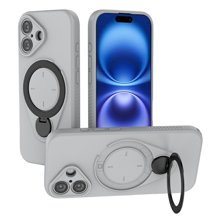 iPhone 16 Mobilskal MagSafe Rotating Kickstand TPU PC - Grå (Grå) | 2353 | AlltMobil