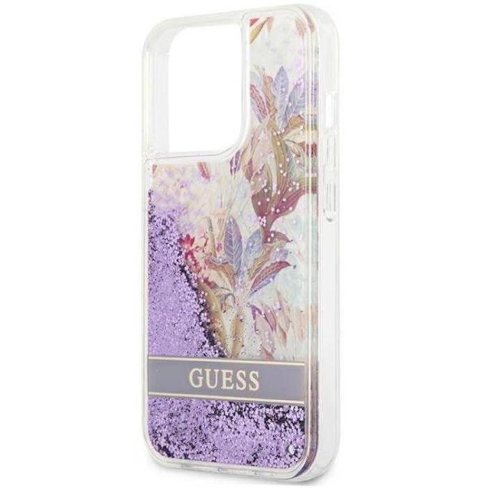 UTGATT1 - Guess iPhone 13 Pro/13 Skal Flower Liquid Glitter - Lila