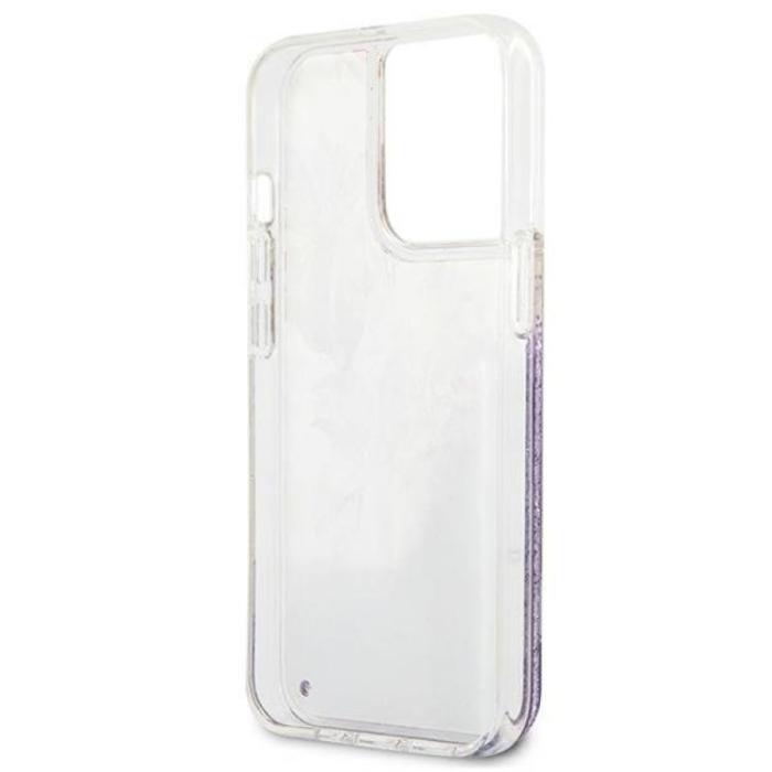 UTGATT1 - Guess iPhone 13 Pro/13 Skal Flower Liquid Glitter - Lila