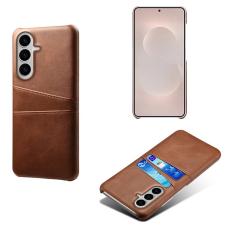 OEM - Mobilfodral f&ouml;r Samsung Galaxy S26 Plus Dubbel kortfack Konstl&auml;der + PC - Brun
