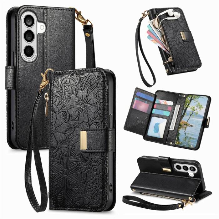 OEM - Mobilfodral för Samsung Galaxy S26 Plus Blommönster Flera kortfack Konstläder
