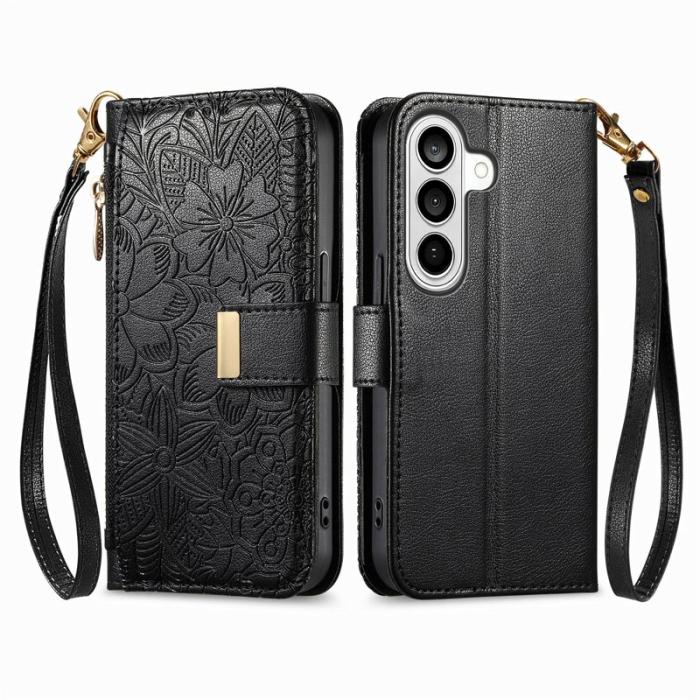 OEM - Mobilfodral för Samsung Galaxy S26 Plus Blommönster Flera kortfack Konstläder