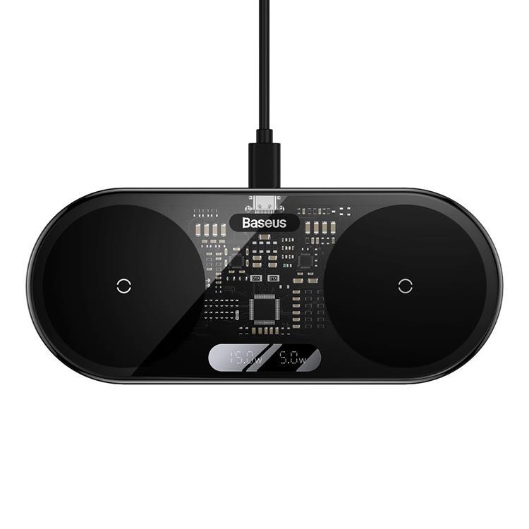 Baseus 2-in-1 Trådlös Laddare Digital LED Display 20W - Svart | 505295 | AlltMobil