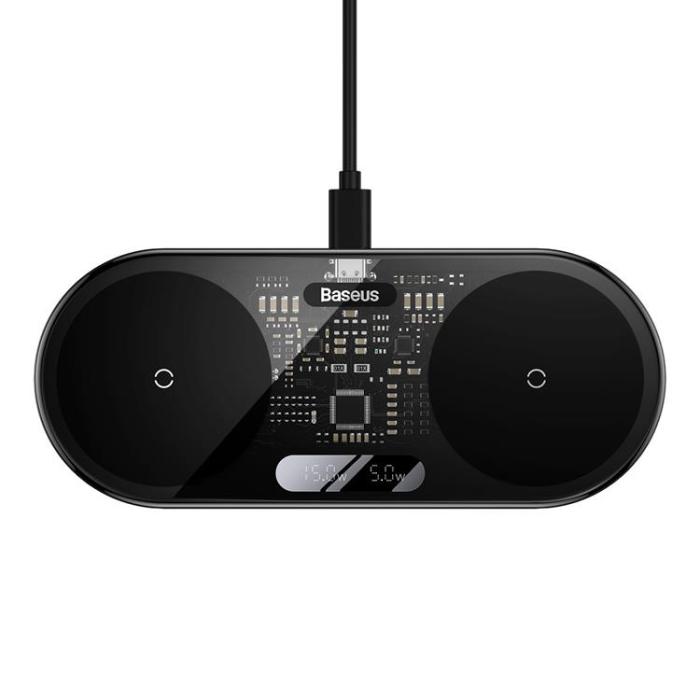 BASEUS - Baseus 2-in-1 Trådlös Laddare Digital LED Display 20W - Svart