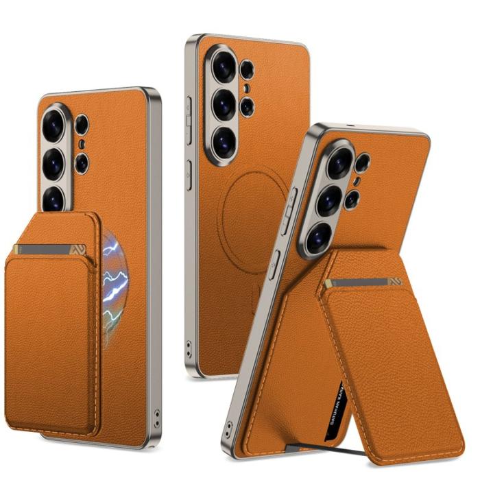 GKK - GKK Mobilfodral för Samsung Galaxy S26 Ultra Konstläder Kickstand - Titanorange