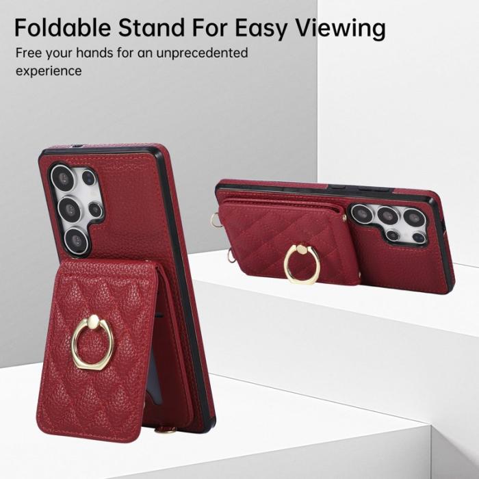 OEM - Mobilskal för Samsung Galaxy S26 Ultra Kickstand Konstläder + TPU - Röd