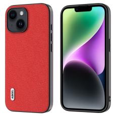 ABEEL - ABEEL Mobilskal till iPhone 14 Cross Texture &Auml;kta L&auml;der och TPU - R&ouml;d