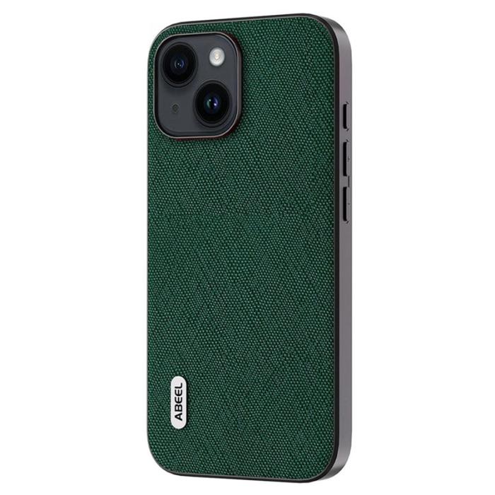 ABEEL - ABEEL Mobilskal till iPhone 14 Cross Texture Äkta Läder och TPU - Grön