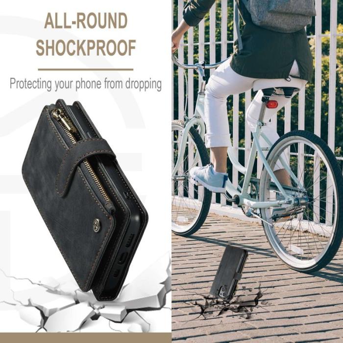 Caseme - CASEME Konstläder Plånboksfodral för iPhone 14 Plus med Rem - Svart