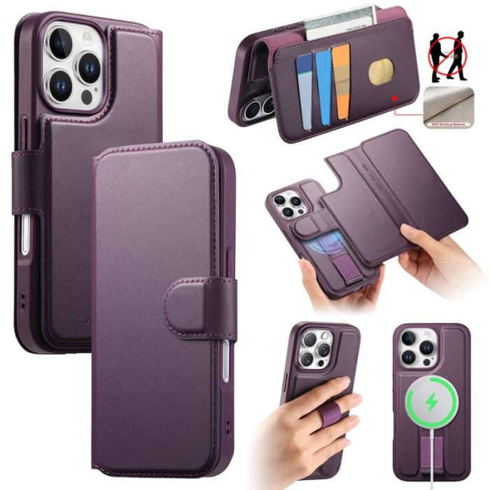 CASENEO - CASENEO iPhone 16 Pro Plånboksfodral Magnetiskt RFID Blocker Konstläder - Lila