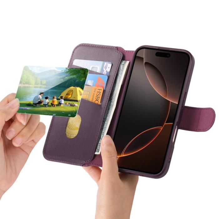 CASENEO - CASENEO iPhone 16 Pro Plånboksfodral Magnetiskt RFID Blocker Konstläder - Lila