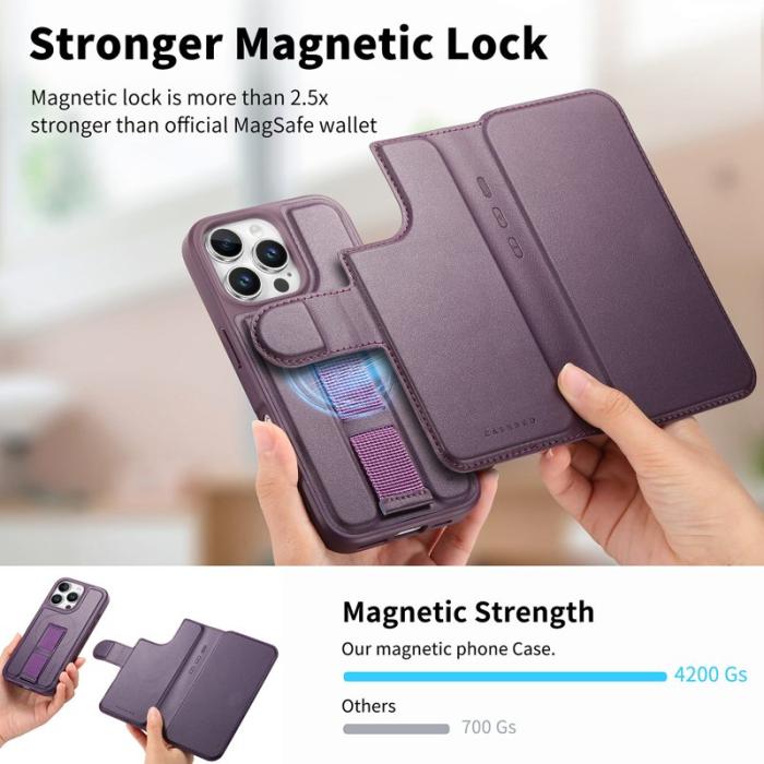 CASENEO - CASENEO iPhone 16 Pro Plånboksfodral Magnetiskt RFID Blocker Konstläder - Lila