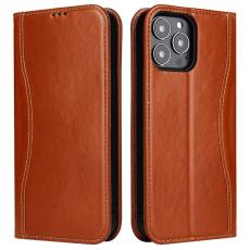 FIERRE SHANN - FIERRE SHANN iPhone 14 Pro Max Pl&aring;nboksfodral &Auml;kta l&auml;der - Brun