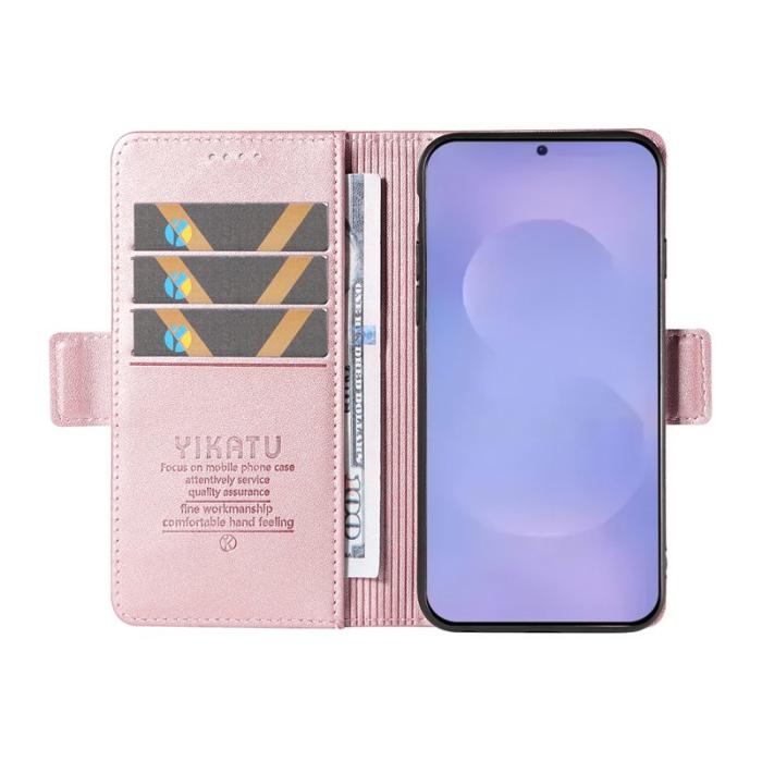 YIKATU - YIKATU Samsung Galaxy S26 Plus Plånboksfodral Konstläder Ställfunktion Roséguld