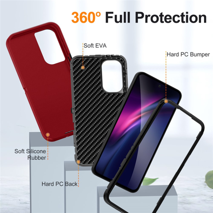 A-One Brand - Galaxy A56 5G Mobilskal Silikon EVA 3-i-1 Stötsäkert - Röd/Svart