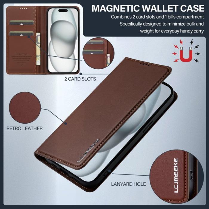 LC.imeeke - LC.IMEEKE L1 Series iPhone 15 Plånboksfodral Konstläder - Brun