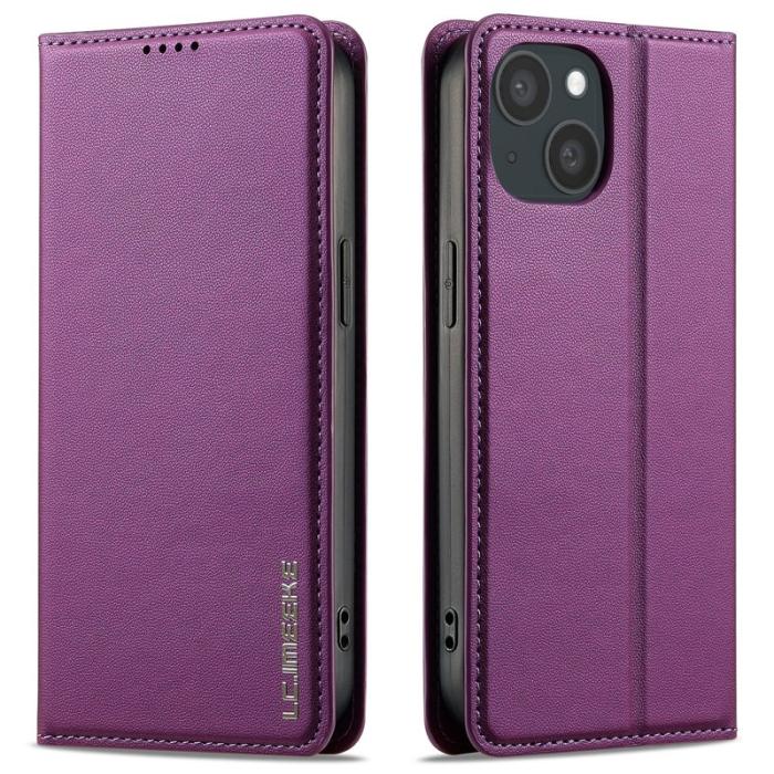 LC.imeeke - LC.IMEEKE L1 Series iPhone 15 Plånboksfodral Konstläder - Lila