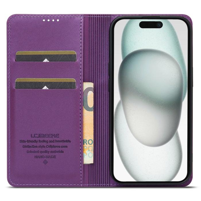 LC.imeeke - LC.IMEEKE L1 Series iPhone 15 Plånboksfodral Konstläder - Lila