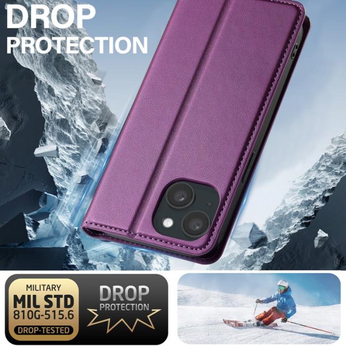 LC.imeeke - LC.IMEEKE L1 Series iPhone 15 Plånboksfodral Konstläder - Lila