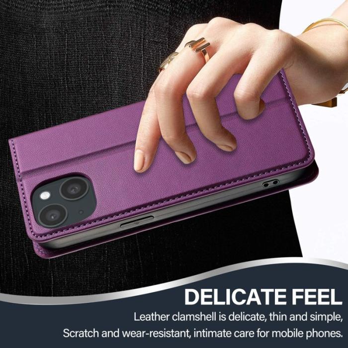 LC.imeeke - LC.IMEEKE L1 Series iPhone 15 Plånboksfodral Konstläder - Lila