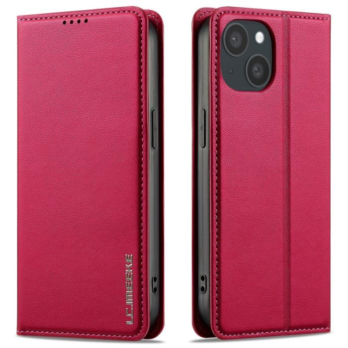 LC.imeeke - LC.IMEEKE L1 Series iPhone 15 Plånboksfodral Konstläder - Röd