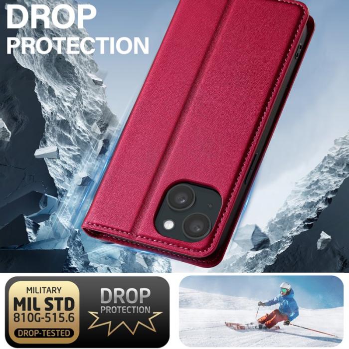 LC.imeeke - LC.IMEEKE L1 Series iPhone 15 Plånboksfodral Konstläder - Röd